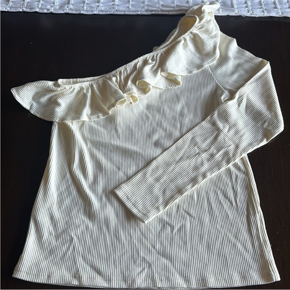 J. Crew One-shoulder Ivory ruffle neck top in vintage rib, Size M - Picture 5 of 6